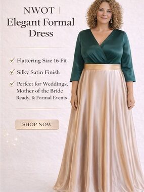 Green & Champagne Two-Tone V-Neck Formal Gown | Maxi Dress